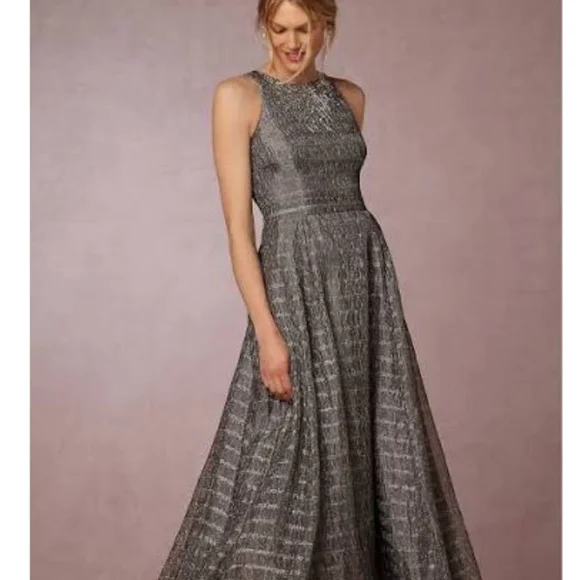 Aidan Mattox Women's Sleeveless Metallic Organza Dress - Smoke - Size 10